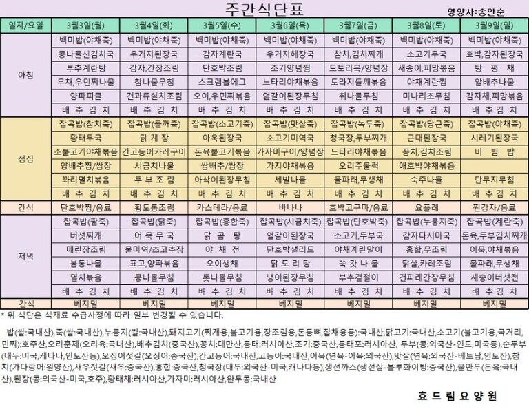 03/03 ~ 03/09[식단표]