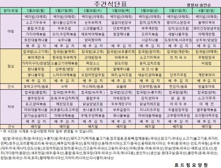 05/26 ~ 06/01[식단표]