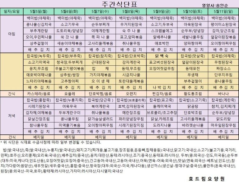 [수정] 05/05 ~ 05/11[식단표]