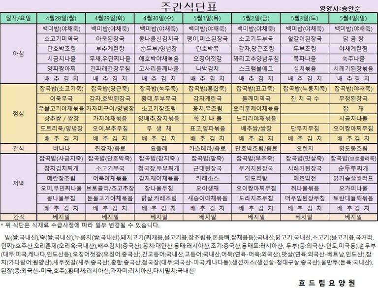 04/28 ~ 05/04[식단표]